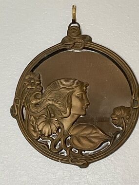 Vintage  Silvestri Art Nouveau style brass wall mirror Art Deco Ivy Lady